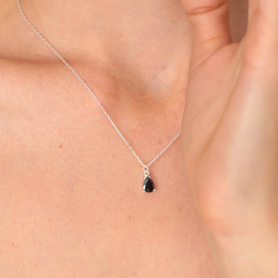 Black Obsidian Teardrop Pendant Necklace for Men & Women - Long Beaded Gift