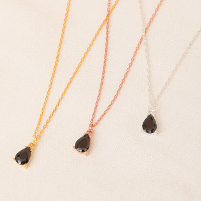 Black Obsidian Teardrop Pendant Necklace for Men & Women - Long Beaded Gift