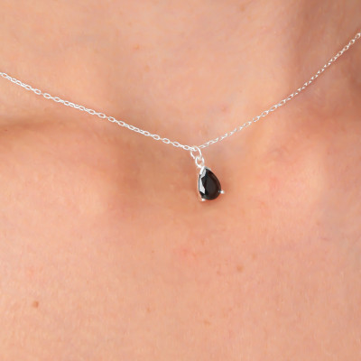 Black Obsidian Teardrop Pendant Necklace for Men & Women - Long Beaded Gift