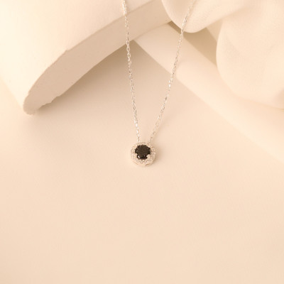 Black Onyx Diamond Bezel Pendant Choker Necklace - Trendy Layering Necklace - Christmas Gift