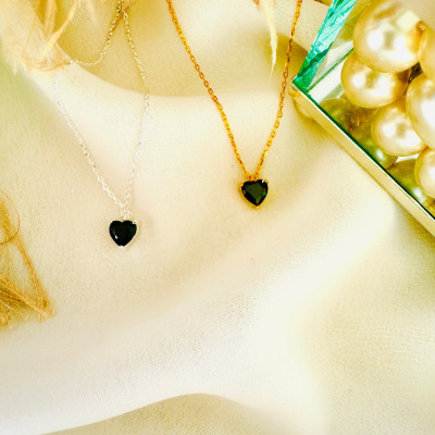 Dainty Black Onyx Heart Necklace - Trendy Layering Jewelry Gift for Best Friend, Christmas,