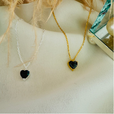 Dainty Black Onyx Heart Necklace - Trendy Layering Jewelry Gift for Best Friend, Christmas,