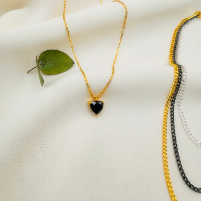 Dainty Black Onyx Heart Necklace - Trendy Layering Jewelry Gift for Best Friend, Christmas,