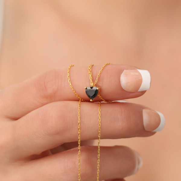 Black Onyx Heart Jewelry Set: Choker Necklace & Dainty Ring - Trendy Gift for Her