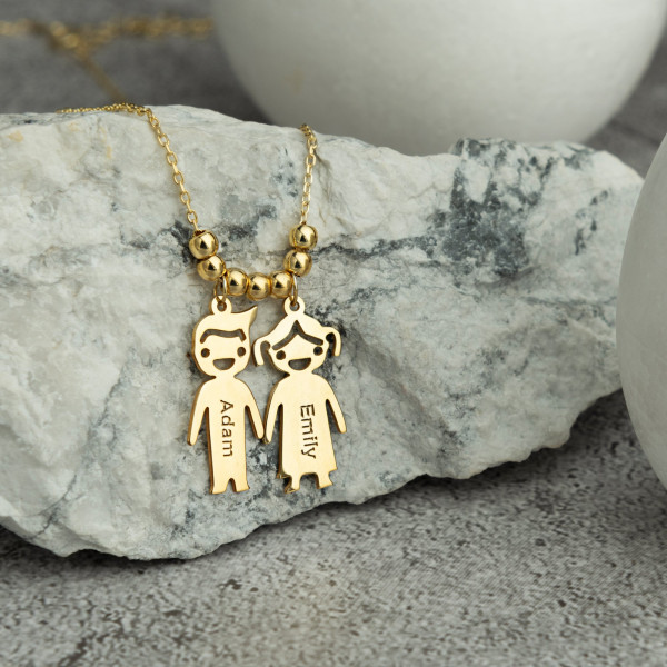 Personalized Kids Name Necklace, Mother's Day Gift, Custom Family Charm Pendant, Mama Jewelry, 925 Sterling Silver, Gold, Rose Gold