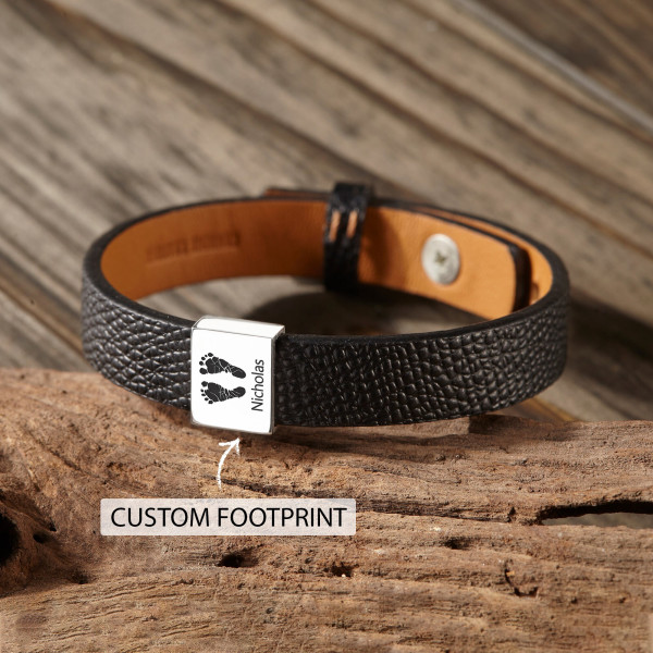 Personalized Men's Leather Bracelet - Dad Gifts from Wife for Father's Day, Handmade Leather Jewelry