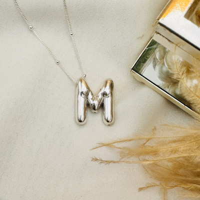 Silver Balloon Letter Pendant Necklace | Sideways Initial Bubble Pendant