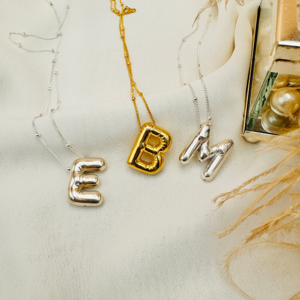 Silver Balloon Letter Pendant Necklace | Sideways Initial Bubble Pendant