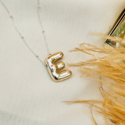 Silver Balloon Letter Pendant Necklace | Sideways Initial Bubble Pendant