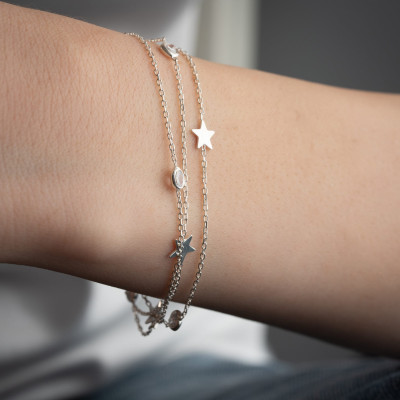 Zircon Stone Star & Butterfly Charm Friendship Bracelet 3 Row