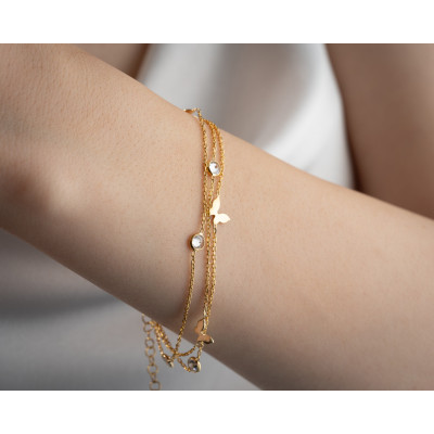 Zircon Stone Star & Butterfly Charm Friendship Bracelet 3 Row