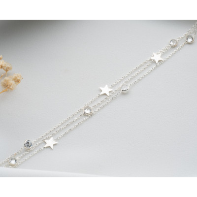 Zircon Stone Star & Butterfly Charm Friendship Bracelet 3 Row