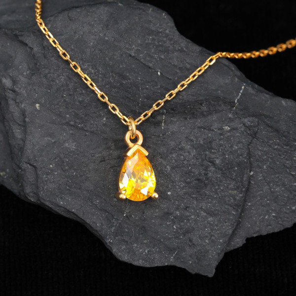 Gold Filled Minimalist Citrine Teardrop Choker Necklace, Beaded Crystal Jewelry Gift for Her