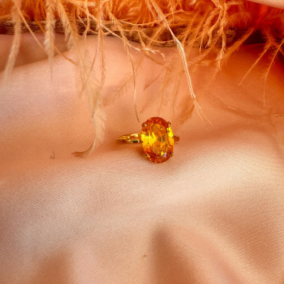 Gold Solitaire Citrine Engagement Ring - November Birthstone, 12x4mm CZ, Gift for Her,