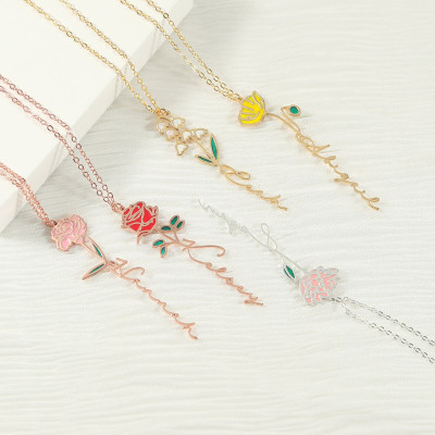 Personalized Birth Flower Name Necklace - Mother's Day Gift for Women, Custom Jewelry with Birthflower and Name, Dainty Gift for Her