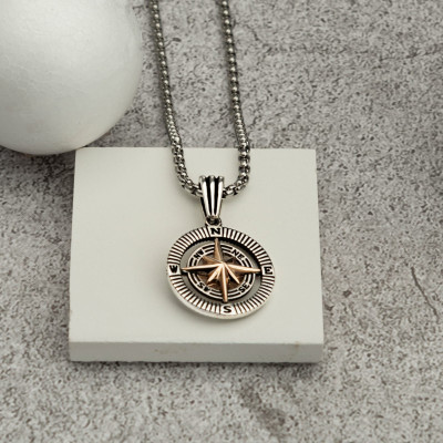 Men's Sterling Silver Compass Necklace, Gift for Dad, Valentine's Day Gift, Gift for Her, Father's Day Gift