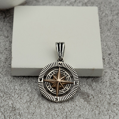 Sterling Silver 3D Compass Necklace for Men and Women, North Star Pendant, Gift for Him