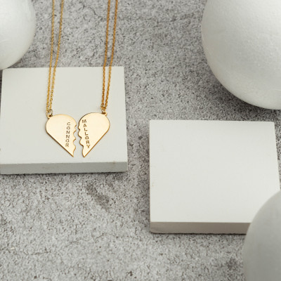 Matching Heart Necklace Set for Couples, Mother-Daughter Jewelry, Personalized Gift for Her or Him, Silver/Gold/Rose Gold