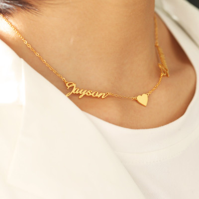 Gold Personalized Double Name Heart Necklace for Couples - Custom Jewelry, Mother's Day Gift