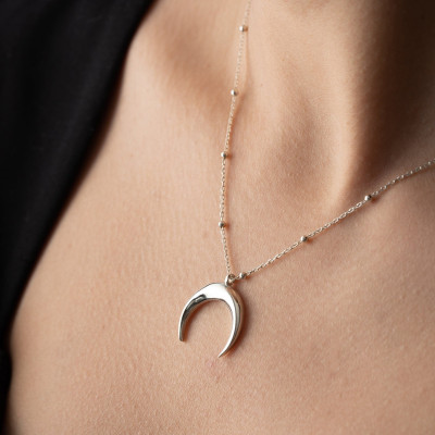 Sterling Silver Crescent Moon Phase Pendant Necklace, Celestial Ball Chain Jewelry, Dainty Mom Necklace