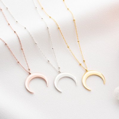 Sterling Silver Crescent Moon Phase Pendant Necklace, Celestial Ball Chain Jewelry, Dainty Mom Necklace