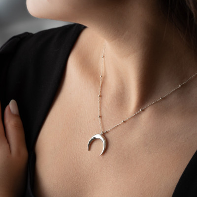 Sterling Silver Crescent Moon Phase Pendant Necklace, Celestial Ball Chain Jewelry, Dainty Mom Necklace