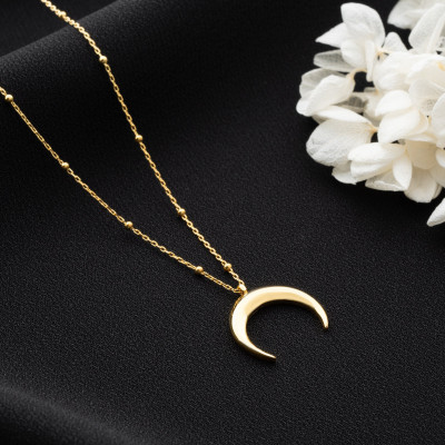 Sterling Silver Crescent Moon Phase Pendant Necklace, Celestial Ball Chain Jewelry, Dainty Mom Necklace