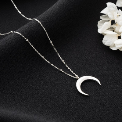 Sterling Silver Crescent Moon Phase Pendant Necklace, Celestial Ball Chain Jewelry, Dainty Mom Necklace