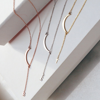 Elegant Custom Moon & Letter Necklace, Personalized Bridesmaid Gift