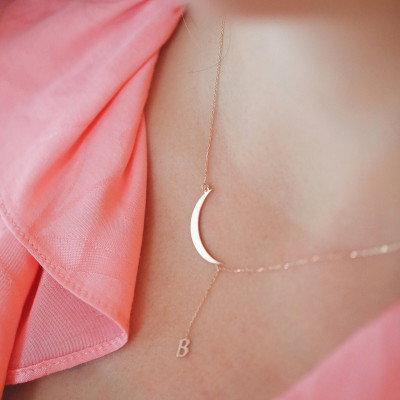 Elegant Custom Moon & Letter Necklace, Personalized Bridesmaid Gift