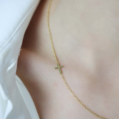 Religious Cross Letter Clavicle Necklace - Sideways Cross Necklace Gift