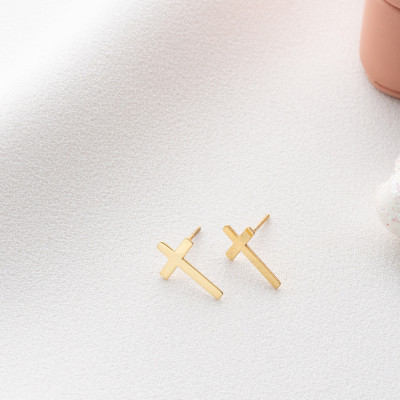 14K Gold Christian Cross Earrings, Minimalist 925 Sterling Silver Religious Earrings