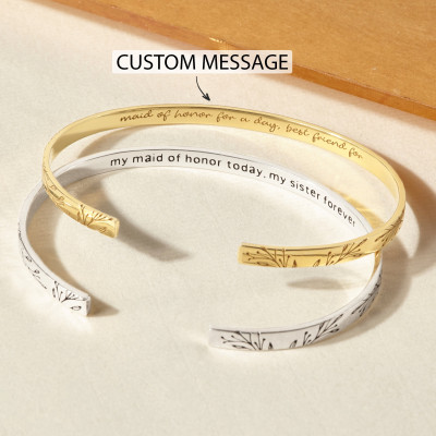 Personalized Engraved Silver and Gold Name Cuff Bracelet Jewelry