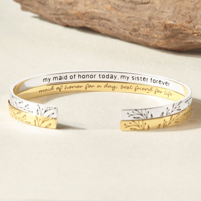 Personalized Engraved Silver and Gold Name Cuff Bracelet Jewelry