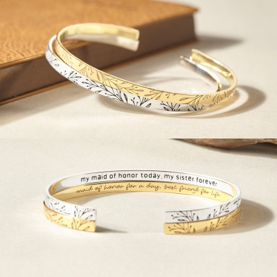 Personalized Engraved Silver and Gold Name Cuff Bracelet Jewelry