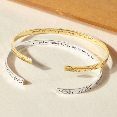 Personalized Engraved Silver and Gold Name Cuff Bracelet Jewelry