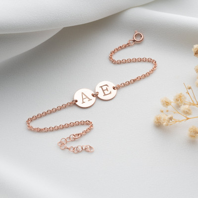 14k Gold Personalized Initial Disc Bracelet for Women - Multiple Silver Letter Charms