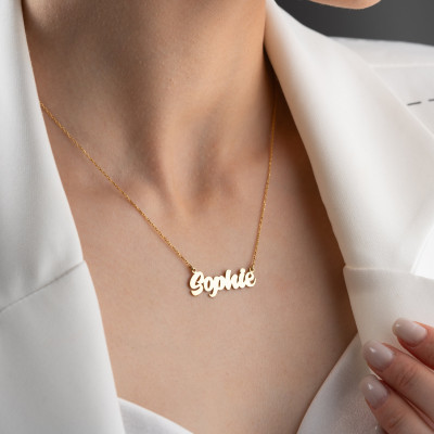 Personalized 14k Gold Name Necklace - Minimalist Christmas Gifts for Women - Custom Nameplate Pendant in Silver -