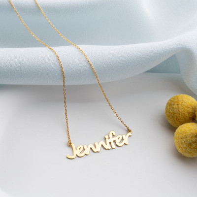 Personalized 14k Gold Name Necklace - Minimalist Christmas Gifts for Women - Custom Nameplate Pendant in Silver -