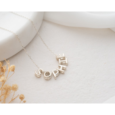 Personalized 3D Bubble Name Necklace - Custom Silver 3D Letter Pendant with Balloon Initials -