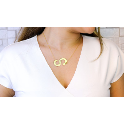 Personalized 925 Silver Sideways Initials Monogram Necklace, Custom Big Letter Name Pendant, Gift for Her, Mother's Day Present,