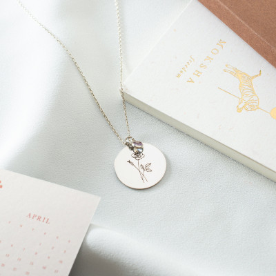 November Birth Flower Necklace - Custom Gold/Silver Engraved Jewelry, Dainty Gift for Mom,