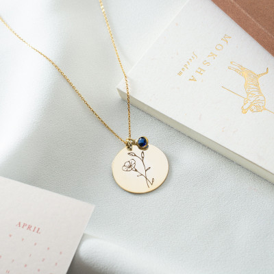 November Birth Flower Necklace - Custom Gold/Silver Engraved Jewelry, Dainty Gift for Mom,