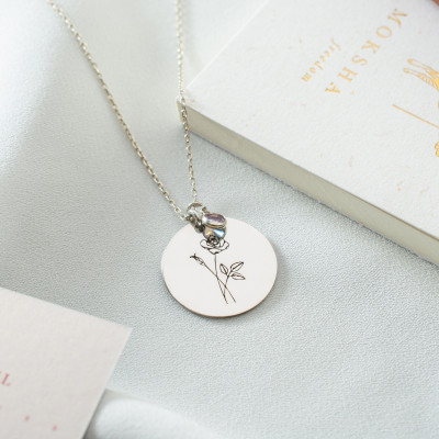 November Birth Flower Necklace - Custom Gold/Silver Engraved Jewelry, Dainty Gift for Mom,