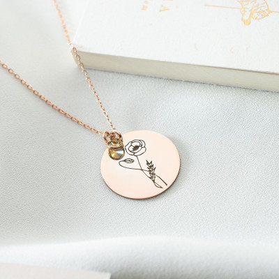 November Birth Flower Necklace - Custom Gold/Silver Engraved Jewelry, Dainty Gift for Mom,