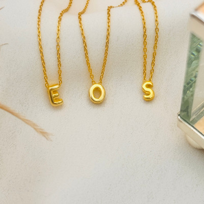 Gold Bubble Letter Initial Necklace - Cute Personalized Gift for Her