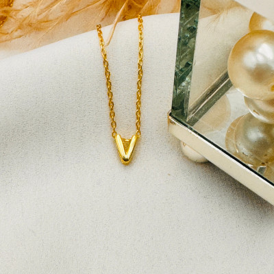 Gold Bubble Letter Initial Necklace - Cute Personalized Gift for Her