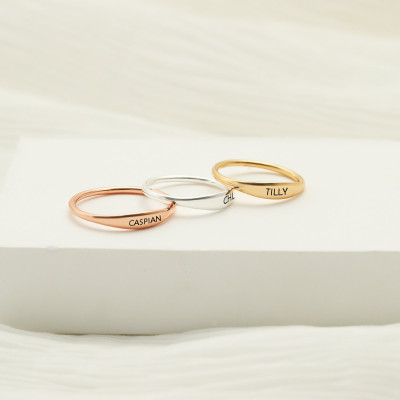 Personalized Custom Name Ring, Dainty Bar Ring, Skinny Initial or Date Ring, Stacking Wedding Gifts, Mom Gifts