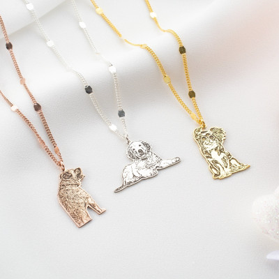 Personalized Pet Photo Necklace Dog Mom Memorial Jewelry Engraved Dog Cat Picture Pendant