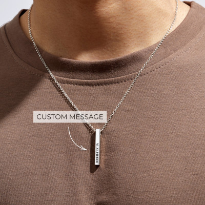 Personalized Men's Engraved Bar Necklace Stainless Steel Jewelry - Ideal Gift for Dad or Boyfriend in Silver or Gold (UK)